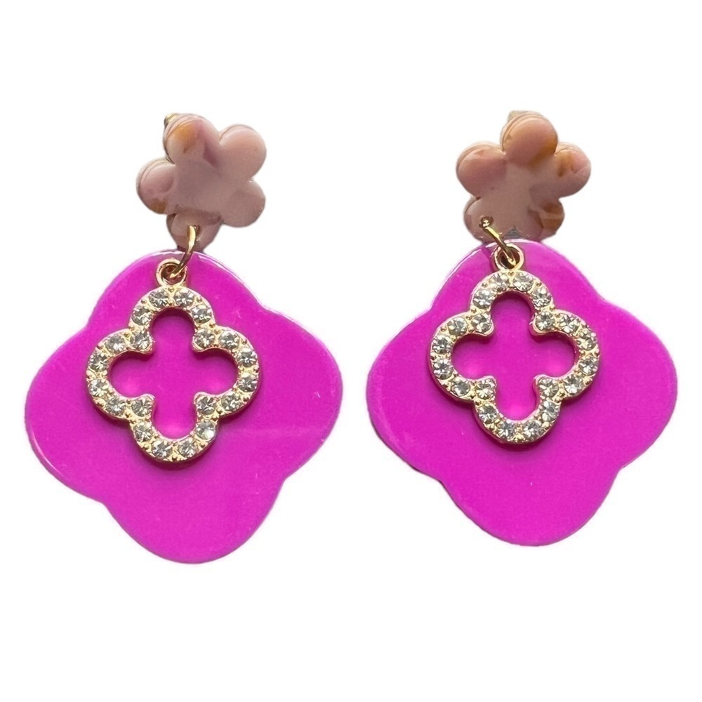 Flower & Clover Violet Fashion Rhinestone Dangle Post Earnings